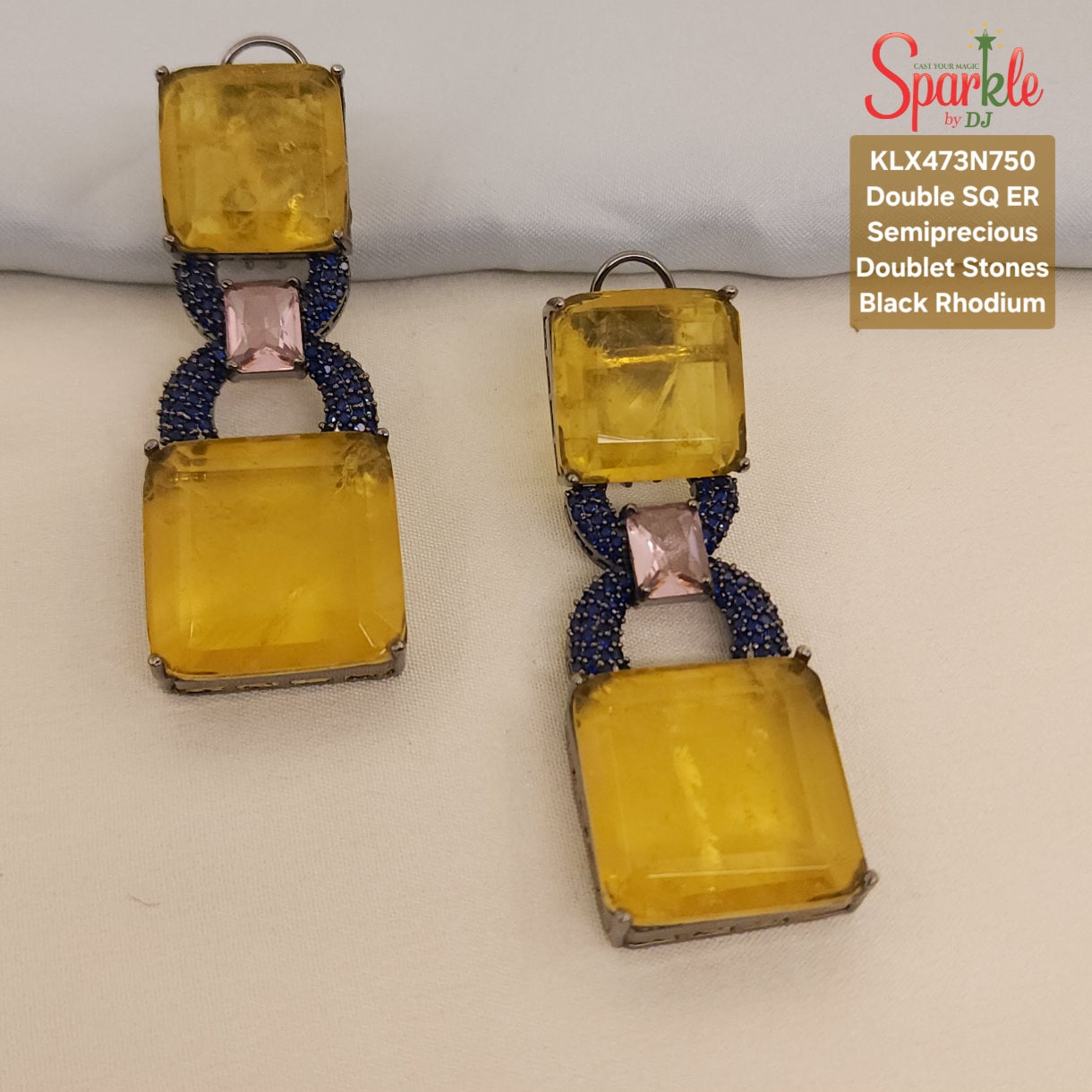 Semi-Precious double SQ. Doublet Statement Earrings