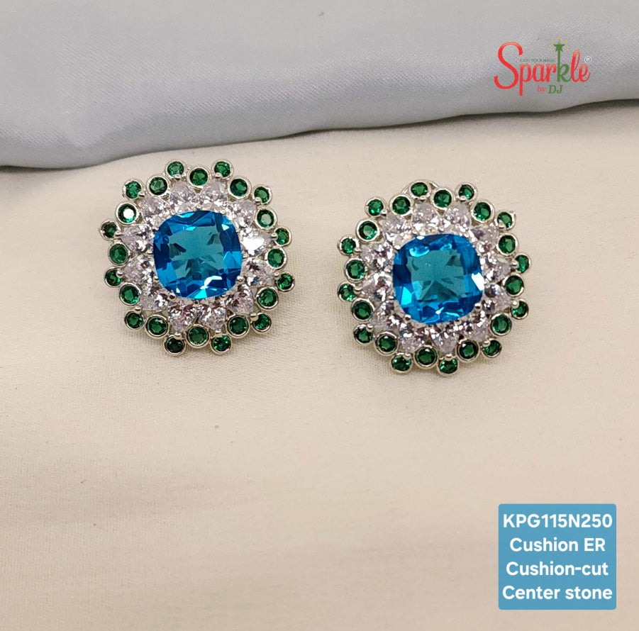 CZ Studs with cushion cut stone