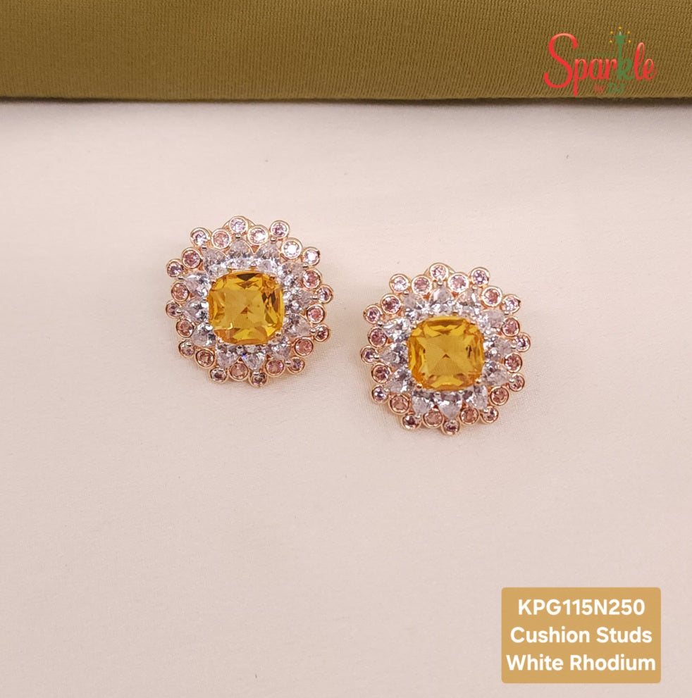 CZ Studs with cushion cut stone