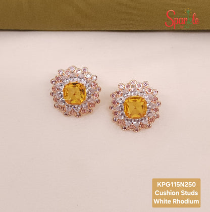 CZ Studs with cushion cut stone
