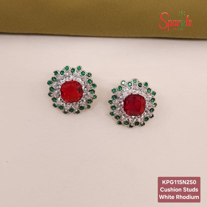 CZ Studs with cushion cut stone