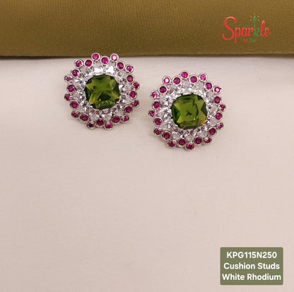 CZ Studs with cushion cut stone