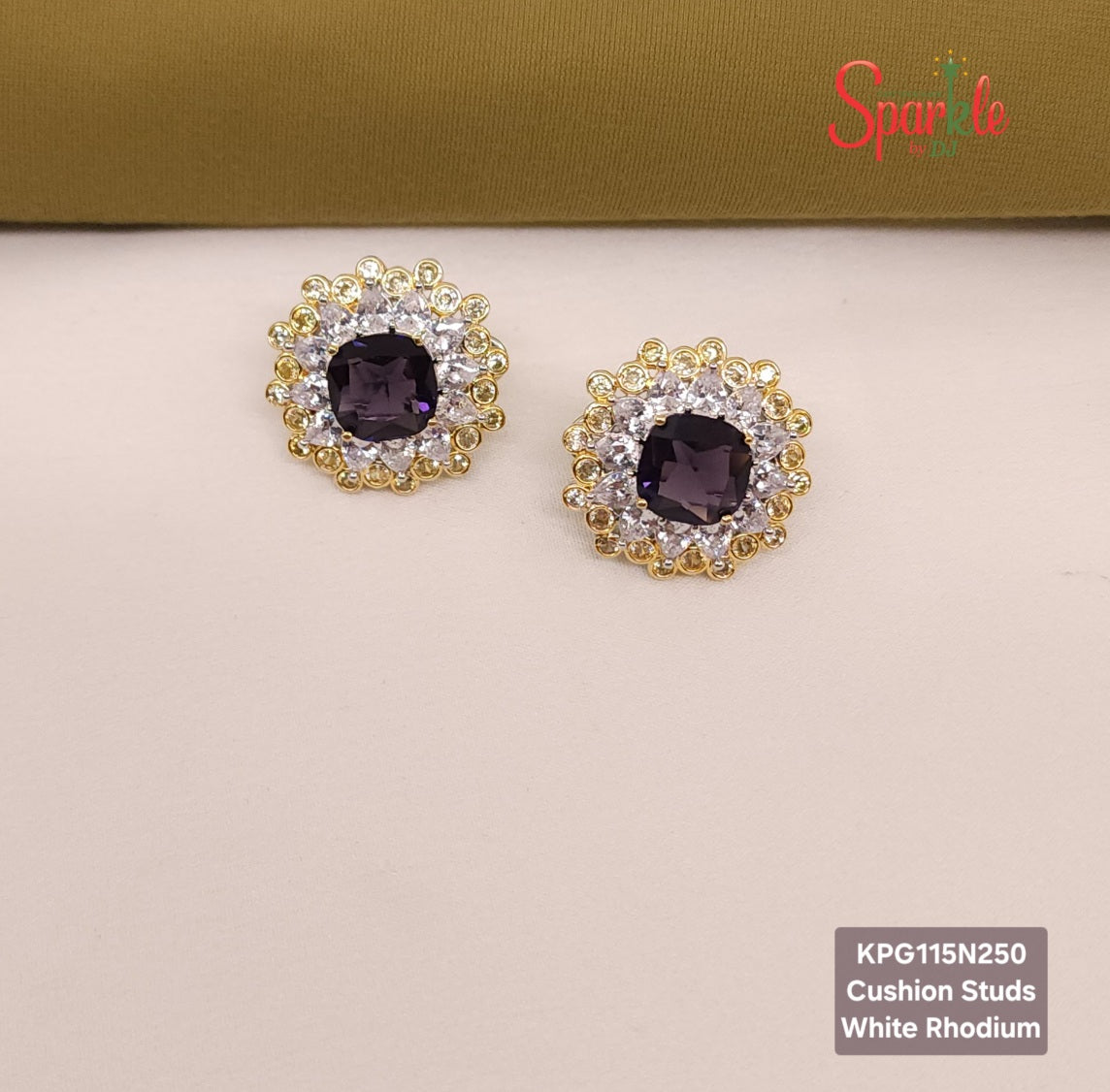 CZ Studs with cushion cut stone