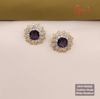 CZ Studs with cushion cut stone