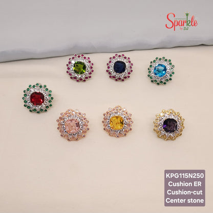 CZ Studs with cushion cut stone