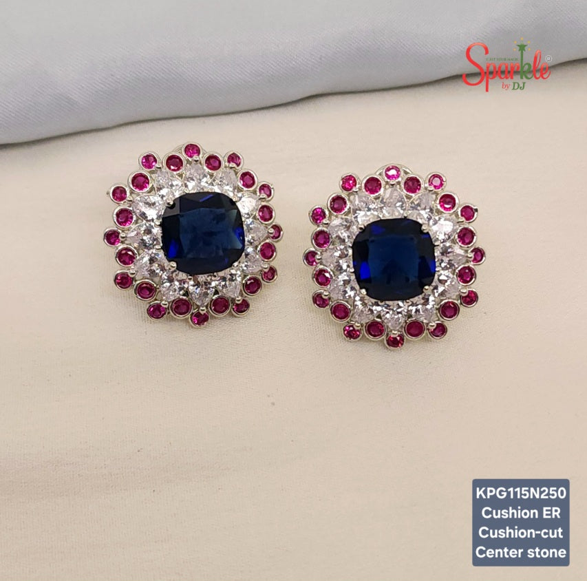 CZ Studs with cushion cut stone