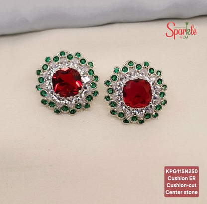 CZ Studs with cushion cut stone