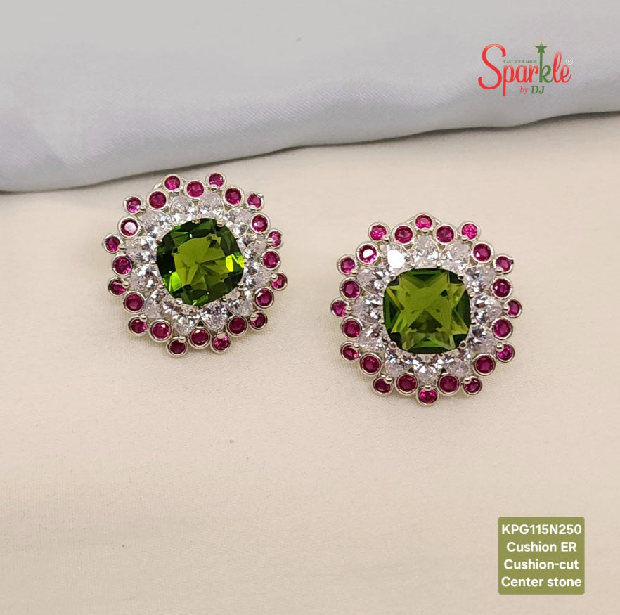 CZ Studs with cushion cut stone
