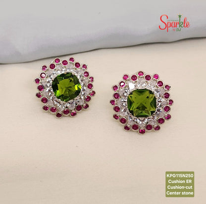 CZ Studs with cushion cut stone