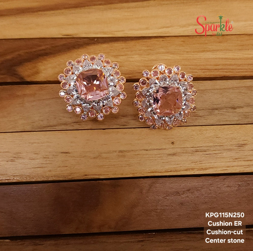 CZ Studs with cushion cut stone
