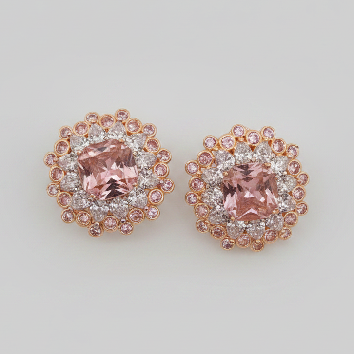 CZ Studs with cushion cut stone