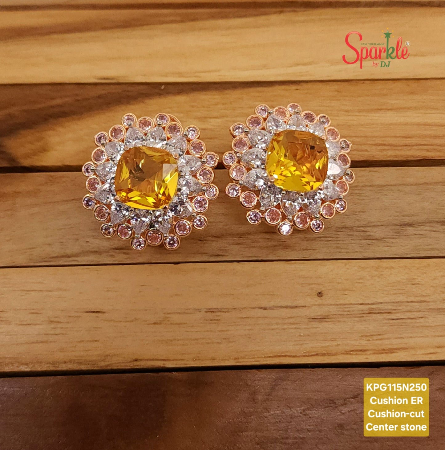 CZ Studs with cushion cut stone