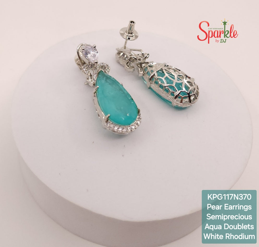 Cz  Earrings with semiprecious doublet pear drop