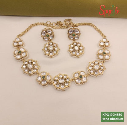 Fine Kundan Choker Set with semiprecious stones in 24 carat gold plating