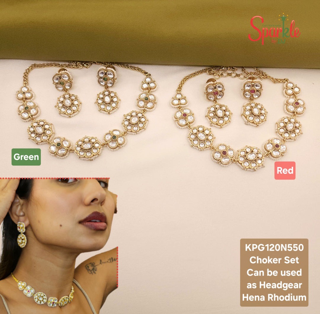 Fine Kundan Choker Set with semiprecious stones in 24 carat gold plating
