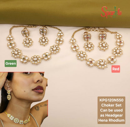 Fine Kundan Choker Set with semiprecious stones in 24 carat gold plating