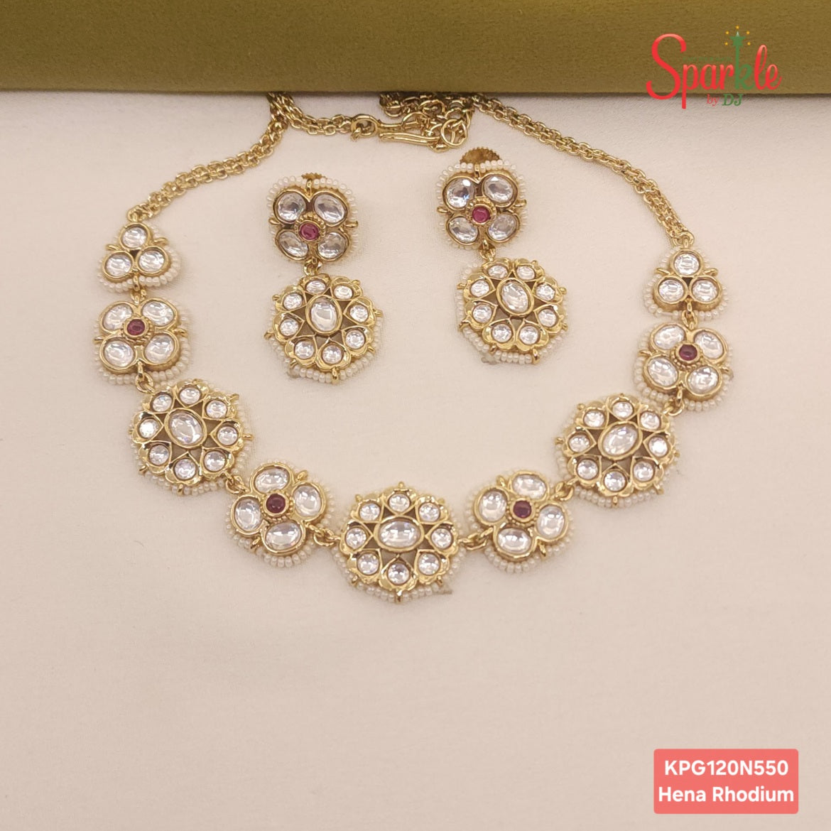 Fine Kundan Choker Set with semiprecious stones in 24 carat gold plating
