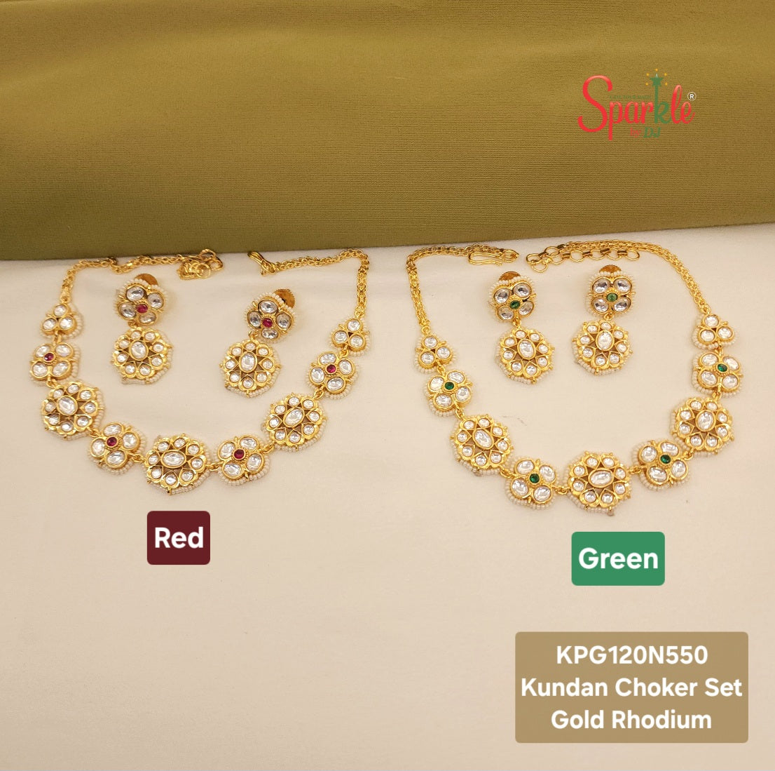 Fine Kundan Choker Set with semiprecious stones in 24 carat gold plating