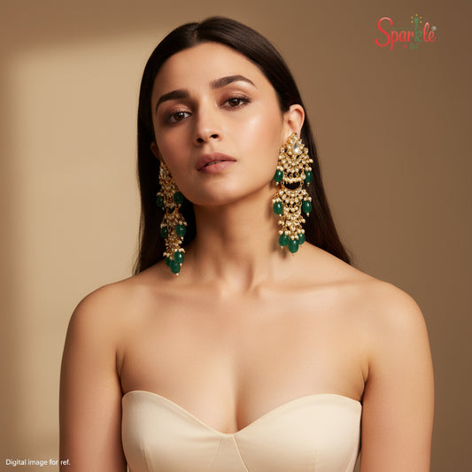 Long Kundan 3 layered Chandbalis - SparklebyDJ