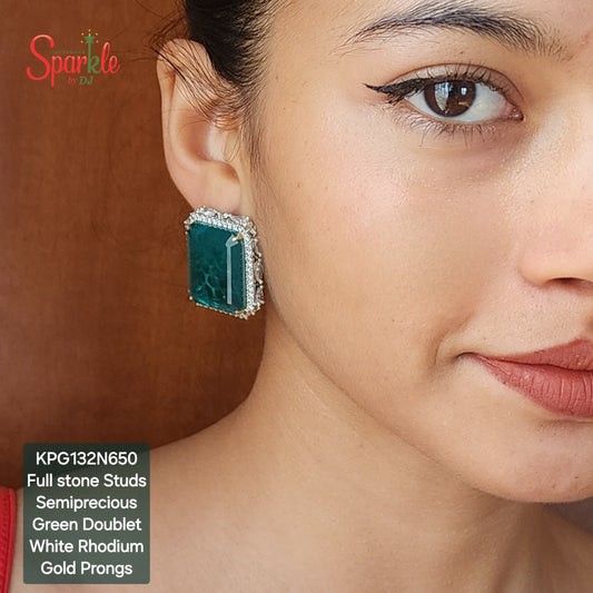 Oversized  Octagonal Studs with semiprecious color stones