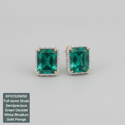 Oversized  Octagonal Studs with semiprecious color stones