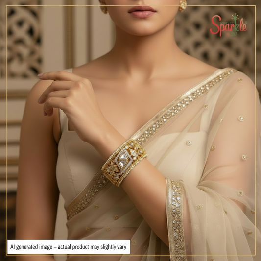 Pearl bordered traditional Kundan-Cz Bracelet