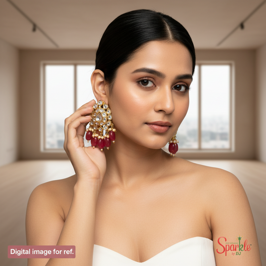 Fine Kundan small Chandbalis with colour stone drops - SparklebyDJ