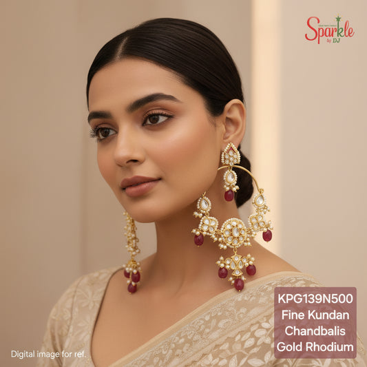 Bollywood style lightweight kundan chandbali - SparklebyDJ