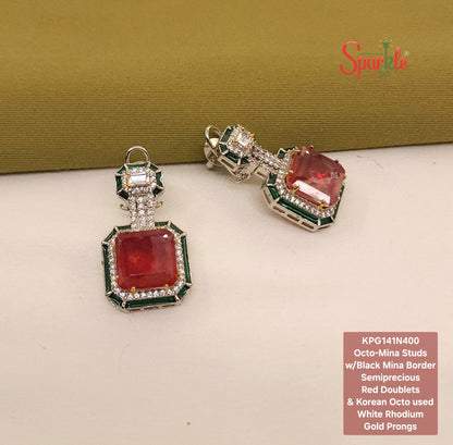 Cz Mina Earrings with semiprecious stones & Korean octo