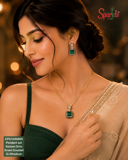 Cz Pendant Set embellished with semiprecious stones with Mina Border