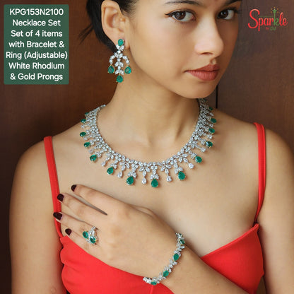 Designer Cz Necklace set of 4 items studded with semiprecious stones