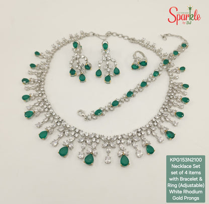 Designer Cz Necklace set of 4 items studded with semiprecious stones