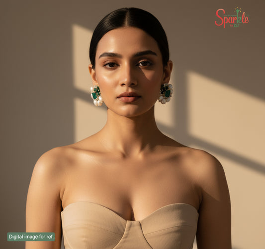 Cz Studs with semiprecious stones & original barouque pearls - SparklebyDJ