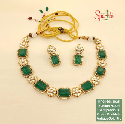Kundan necklace set with octagonal semiprecious stones - SparklebyDJ