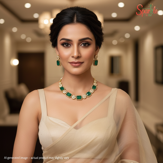 Kundan necklace set with octagonal semiprecious stones