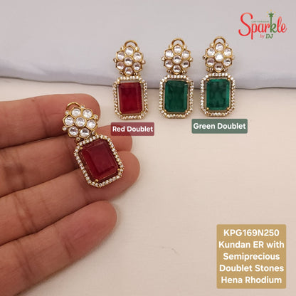 Kundan earrings with octagonal semiprecious stones
