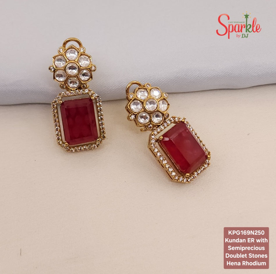 Kundan earrings with octagonal semiprecious stones