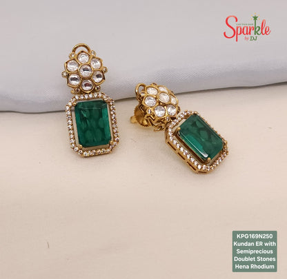 Kundan earrings with octagonal semiprecious stones