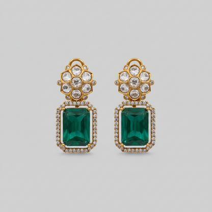 Kundan earrings with octagonal semiprecious stones