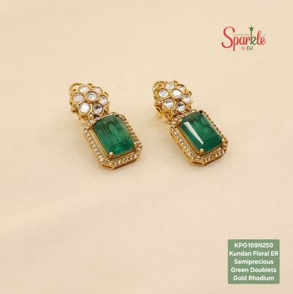 Kundan earrings with octagonal semiprecious stones