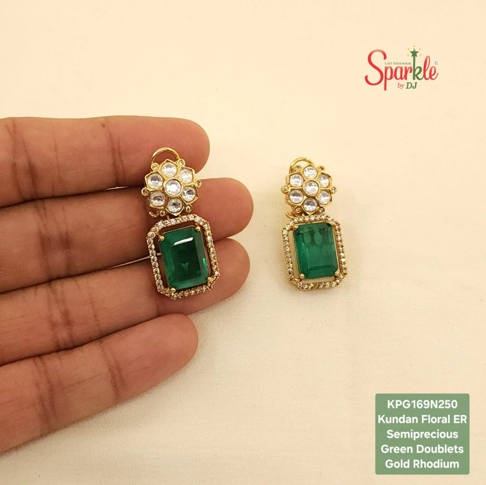 Kundan earrings with octagonal semiprecious stones
