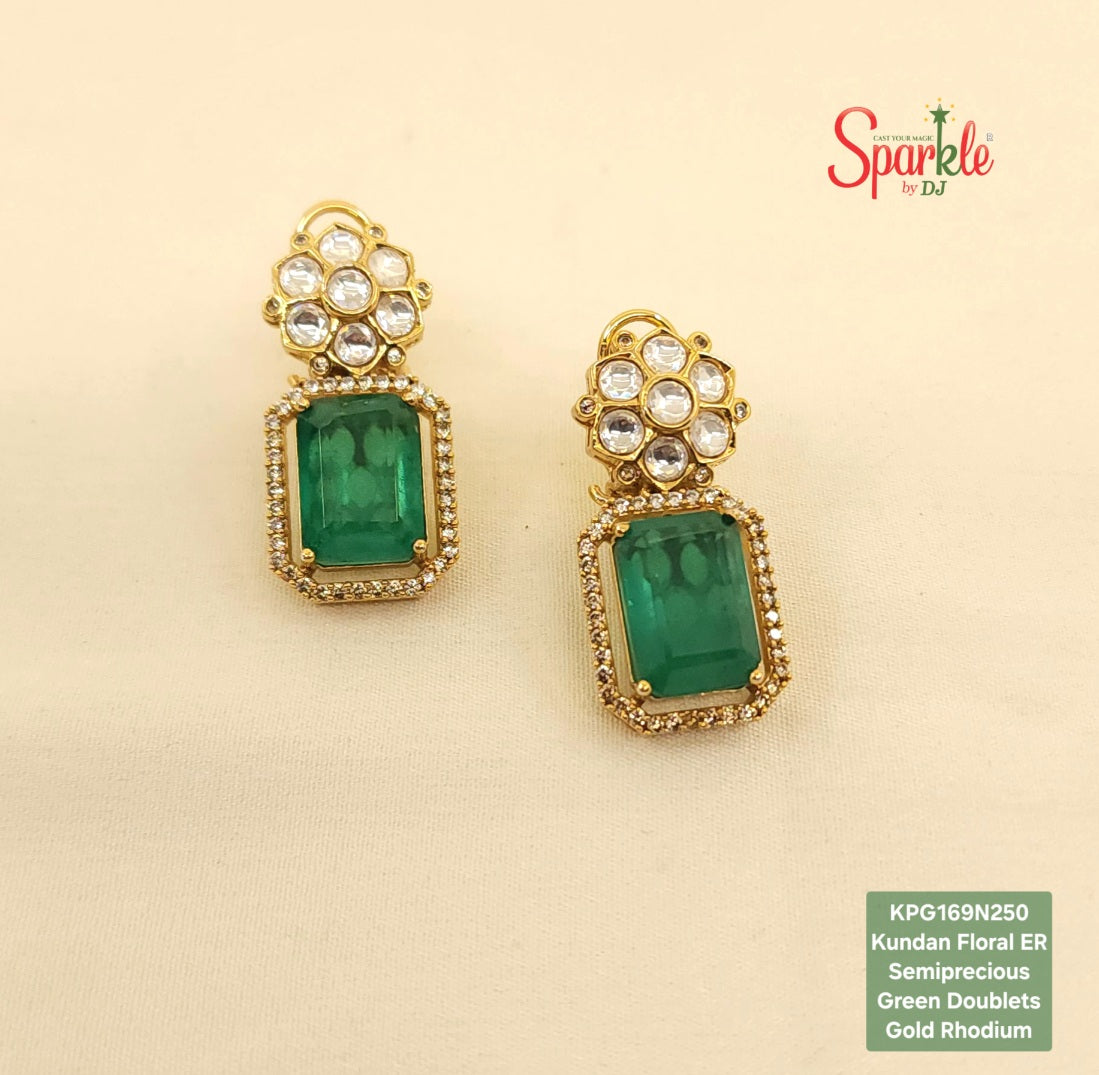 Kundan earrings with octagonal semiprecious stones