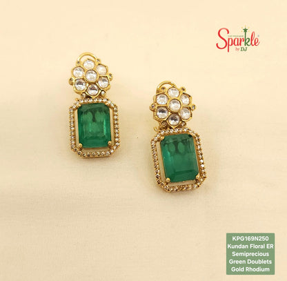 Kundan earrings with octagonal semiprecious stones