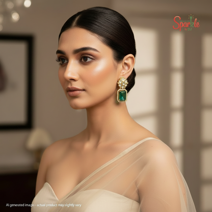 Kundan earrings with octagonal semiprecious stones