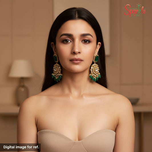 Kundan-Cz Chandbalis with semiprecious octagonal stone top - SparklebyDJ