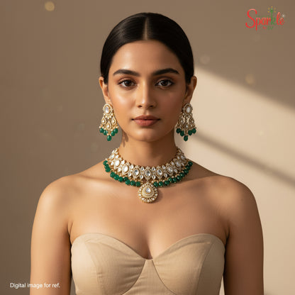 Kundan-CZ Choker set with chandbali earrings - SparklebyDJ