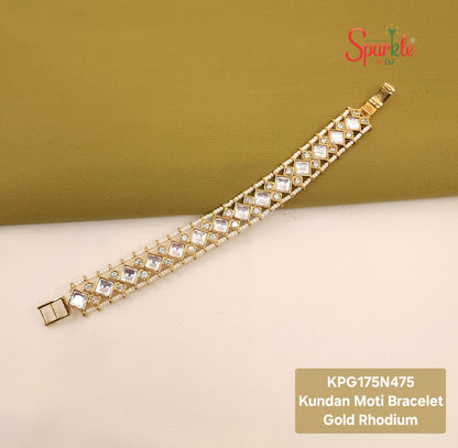 Pearl bordered Kundan-Cz bracelet - SparklebyDJ
