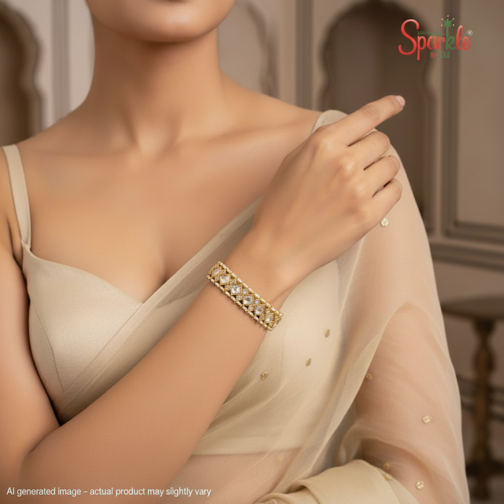 Pearl bordered Kundan-Cz bracelet