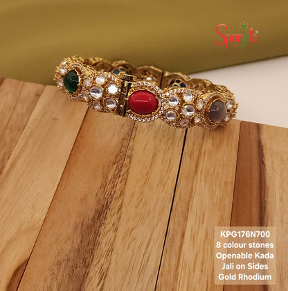 Kundan & Oval Navratan Kada (openable bracelet style)