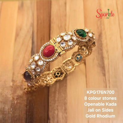 Kundan & Oval Navratan Kada (openable bracelet style)